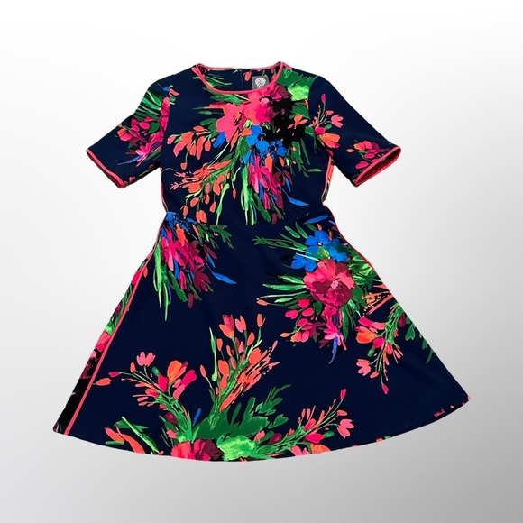 Vince Camuto Floral Print Dress, Short Sleeve, Navy Blue, Women's Size 6P - Picture 1 of 7